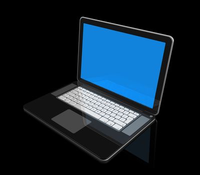 3D black laptop computer isolated on black with 2 clipping path : one for global scene and one for the screen
