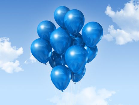 blue air balloons floating on a blue sky