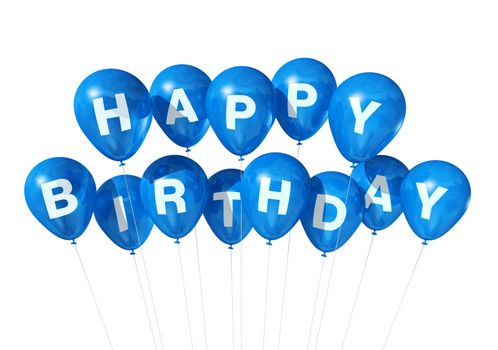 3D blue Happy Birthday balloons isolated on white background