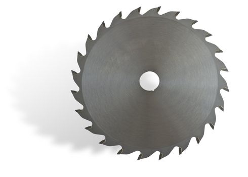 Circular saw on white background with drop shadow.