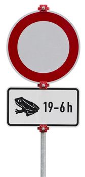 No through road  because of frogs. Round sign. Isolated on white with clipping path