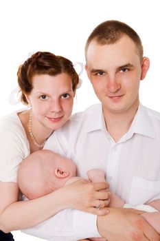 Happy Family enjoying baby together isolated on white