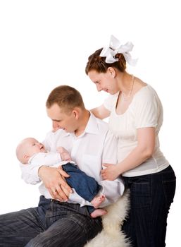 Happy Family enjoying baby together isolated on white