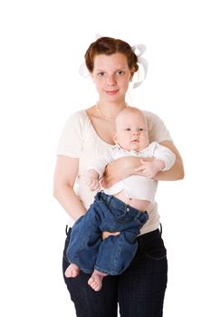 Happy mother holding her baby closeup portrait