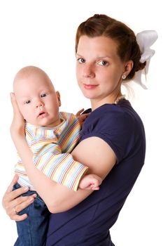 Happy mother holding her baby closeup portrait