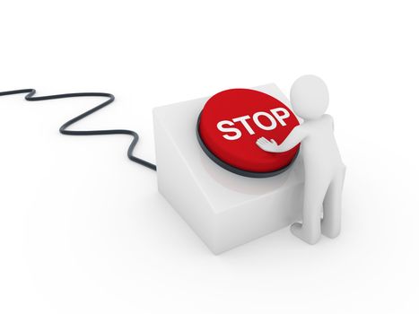 3d human man button red stop push business