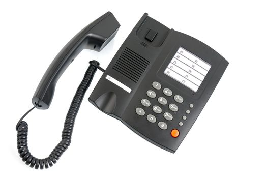 One black telephone isolated on white background.