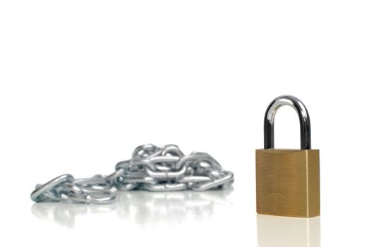 Padlock and chains isolated on white background.