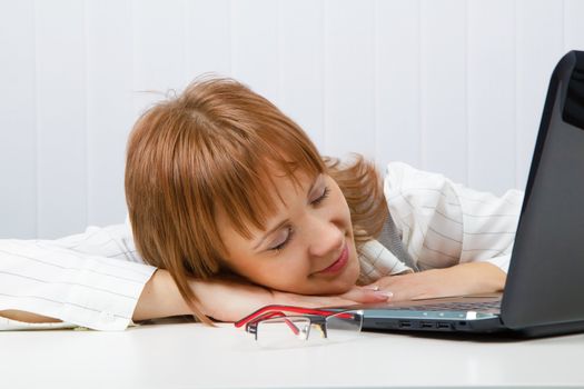 asleep on the job girl. Office.