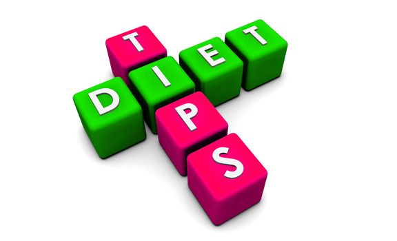 Diet Tips in Simple 3D Cubes on White