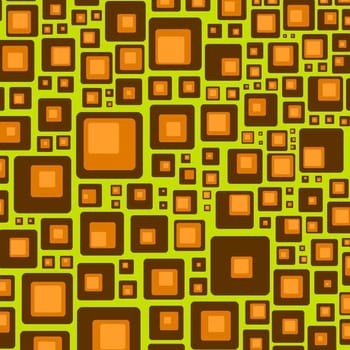Abstract retro orange and brown rounded squares over a green background