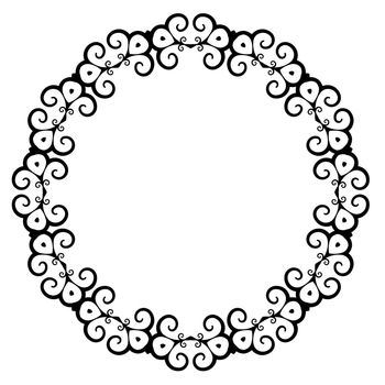 Illustrated black and white round frame on a white background