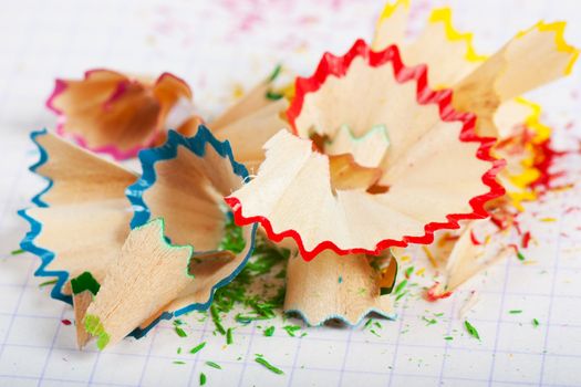 Macro view of colorful pencil peels