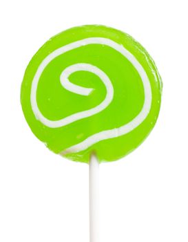 Macro view of green lollipop isolated over white background
