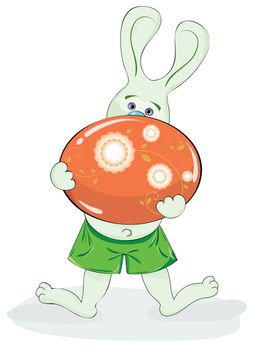 Easter bunny with colored eggs. Vector illustration.
