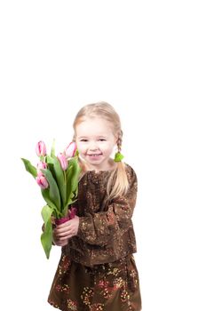 Studio shot of little girl with flowers