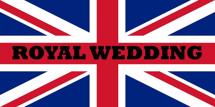 Words Royal wedding on the flag of the English Union Jack.