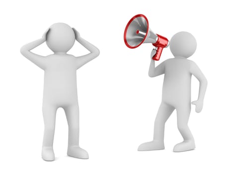 orator speaks in megaphone. Isolated 3D image