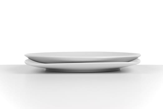 Empty white ceramic dish on white background.