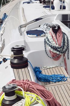 Detail of a boat with rigging and winches