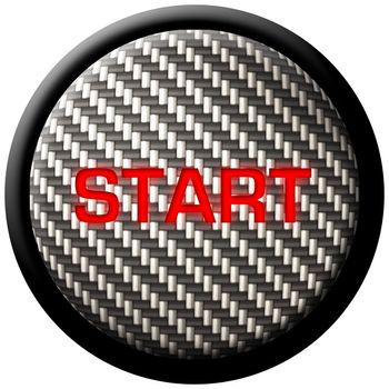 A carbon fiber start button with the word "start" glowing in red.  These types of buttons have become very popular in custom and high-tech automobiles.