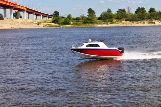 Speed boat on Oka river near Murom, Russia