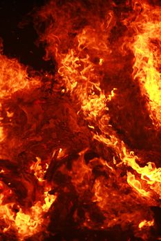 close-up of a big wooden fire............