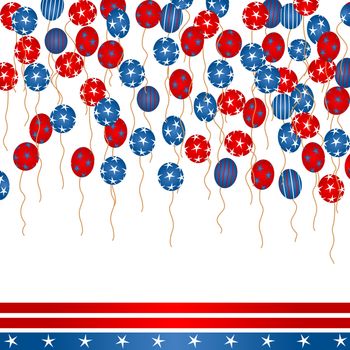 Background illustration with colored balloons, stars and stripes for 4th Of July Day