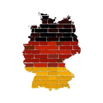 Grunge map and flag of Germany on a brick wall