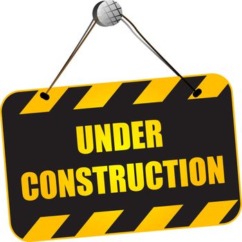 Under construction sign over white background
