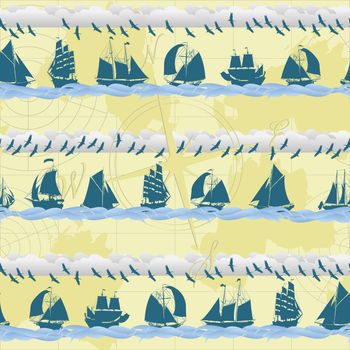 Seamless pattern with sailing ships