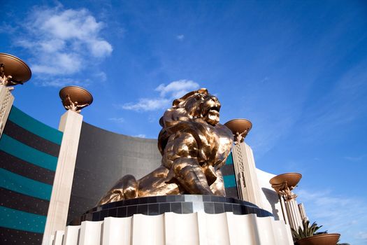 December 30th, 2009 - Las Vegas, Nevada, USA - The MGM Hotel and Casino lion, which is to bring good luck and is the entrance to the hotel. 
