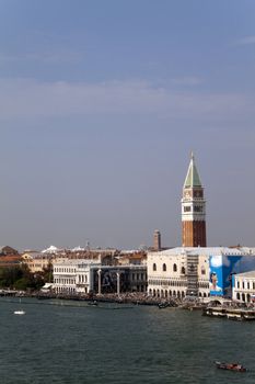 September 25th, 2009 - Venice, Italy - The very busy Piazza San Marcos known for being Europe's outdoor living room with its famous bell tower and Basilica