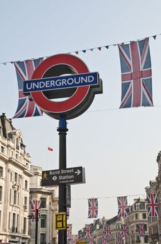 LONDON - APRIL 24: Central London hangs up buntings for Prince William and Catherine Middleton's royal wedding celebration to take place April 29 at Westminster Abbey. April 24, 2011 in London, England.