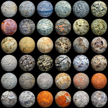Set from balls of different materials - seamless dark texture