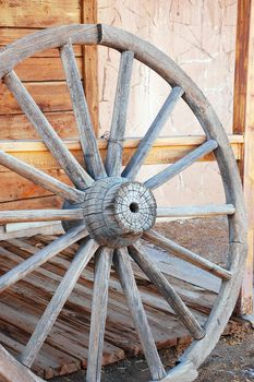 Old wooden wagon wheel