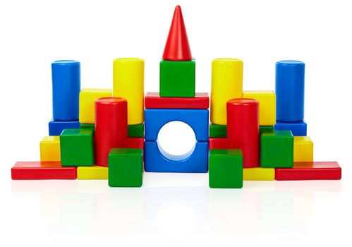 The toy castle from color blocks isolated on a white background