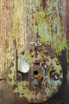 Rusty old machine, closeup image of industry background.