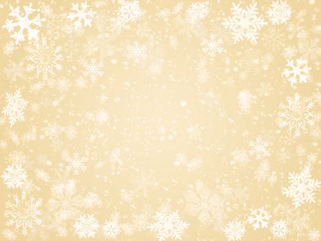 white snowflakes over beige background with feather center