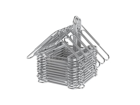 Paper clips house isolated on white background
