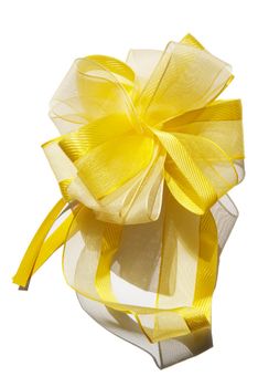 Gift bow yellow with the gold ribbon isolated on white
