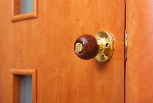 wooden handle of the door