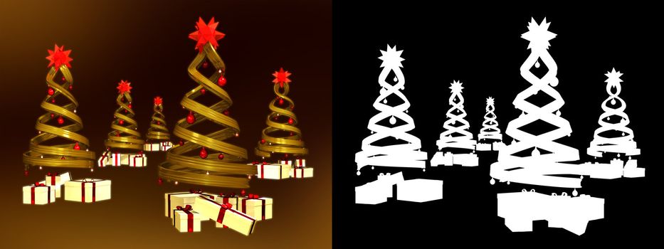 Five golden design pines and many gifts with alpha channel