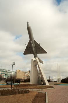 Aircraft MiG-21 monument in the city of Aktau.