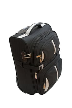Suitcase of medium size, close-up, isolated on a white background.