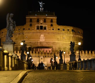 old castle in central rome, italy at night
