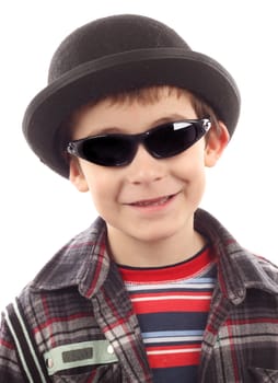 Portrait of a boy with sunglasses and hat