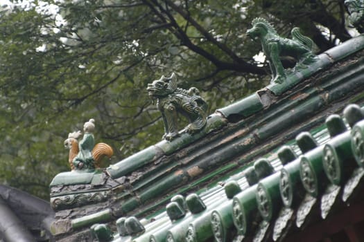 Roof spirits on a roof in the Shaolin Temple, China