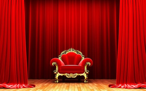 Red velvet curtain opening scene