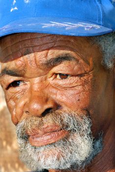 Old African black man with characterful face